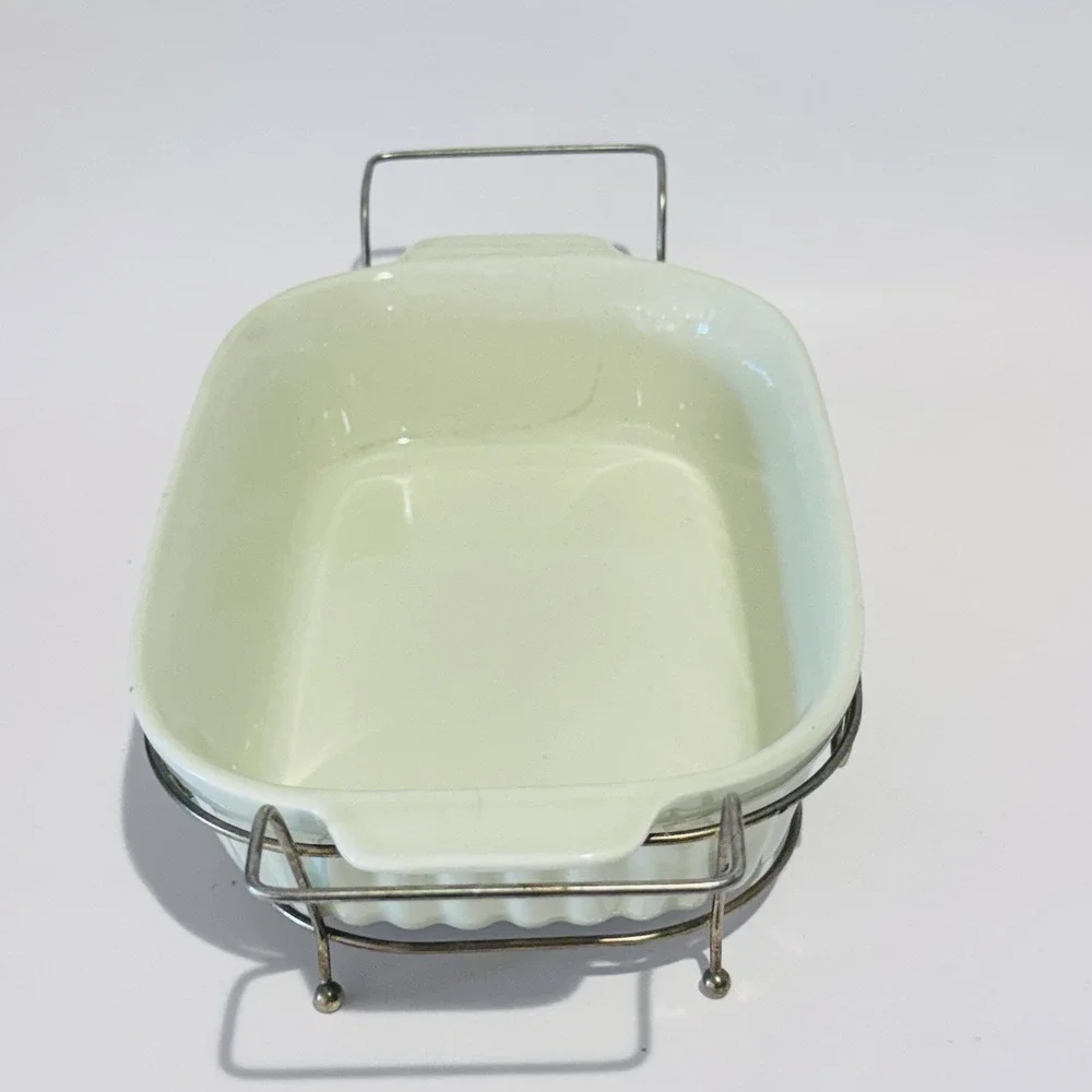 Vintage Pfaltzgraff 32oz Casserole Stoneware in‎ Gold Metal Holder No 1093